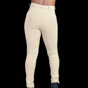 Tuffrider Riding Pants Tan Ribbed Knee Patch Breeches Sock Bottom Size 26 Womens Equestrian