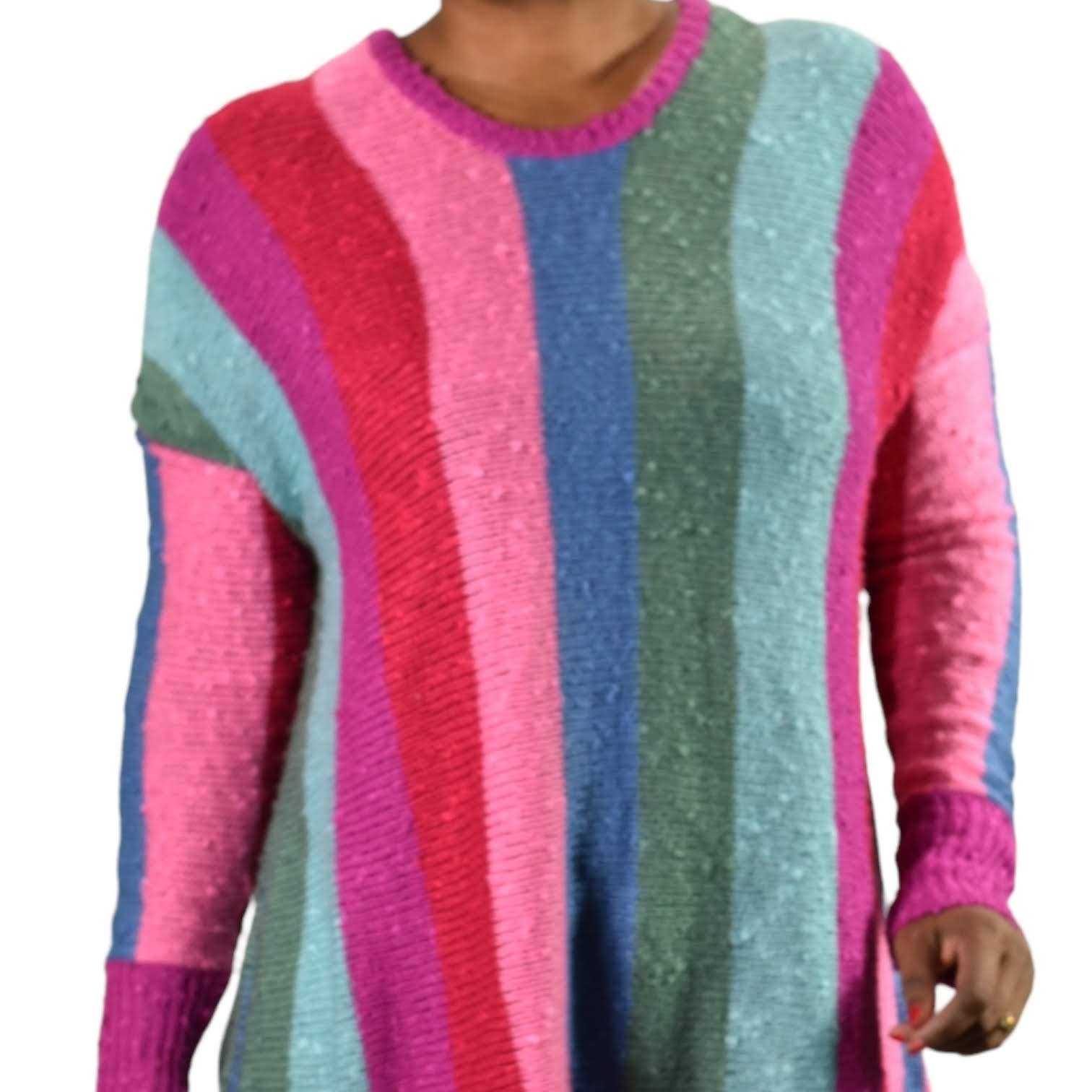 Show Me Your Mumu Bonfire Sweater Rainbow Madly Stripe Nubby Pullover Size Small