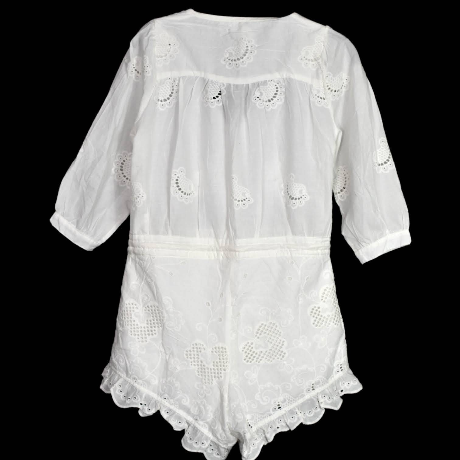 Spell Casablanca Romper White Playsuit Embroidered Drawstring Shorts Size XS