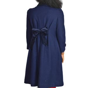 Vintage Rothschild Wool Coat Blue Navy Velvet Bow Dressy Puffy Sleeves Peacoat Size 12 Girls