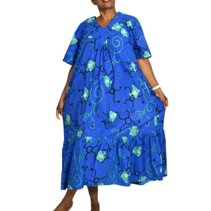 Vintage Patio Dress Housedress Midi Muumuu Blue Fish Print Tent Size Medium