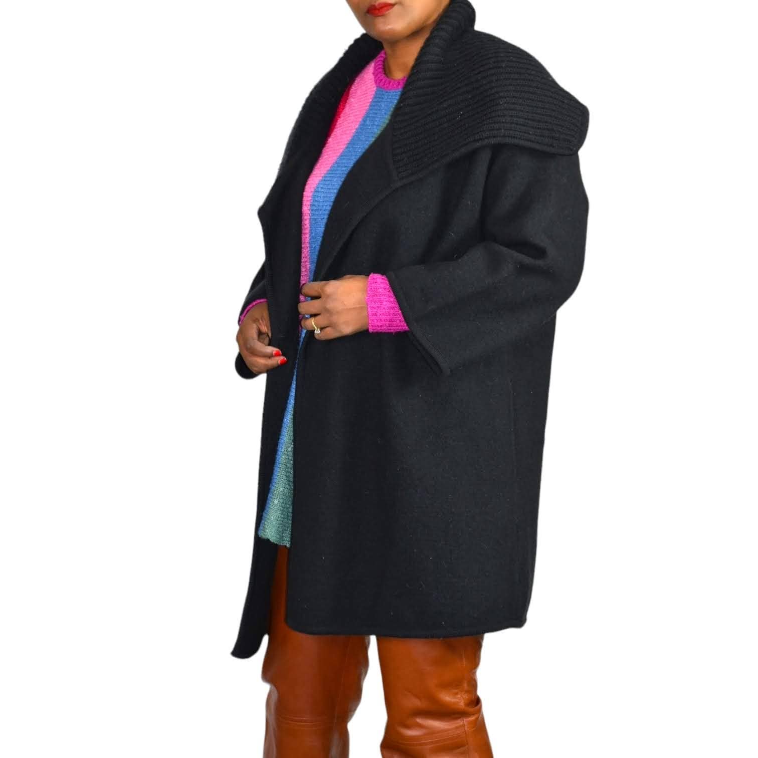 Vince Sweater Coat Black Wool Shawl Collar Knit Open Front Oversized Size Medium