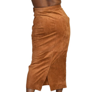 Eagles Eye Suede Skirt Embroidered Vintage Straight Column Midi Tribal Leather Brown Camel Size 2 XS