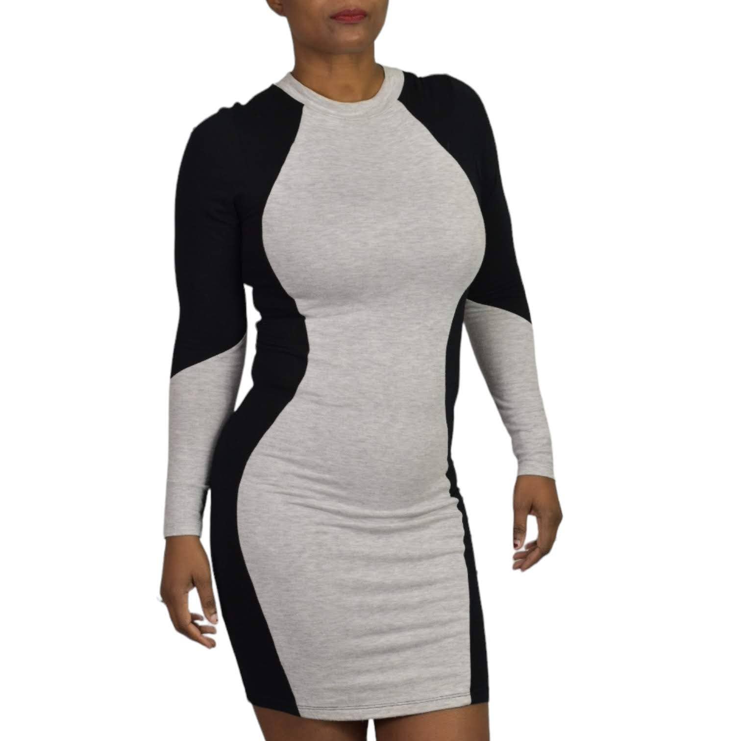 GoodTime USA Illusion Dress Black Jersey Knit Bodycon Hourglass Mini Size Large