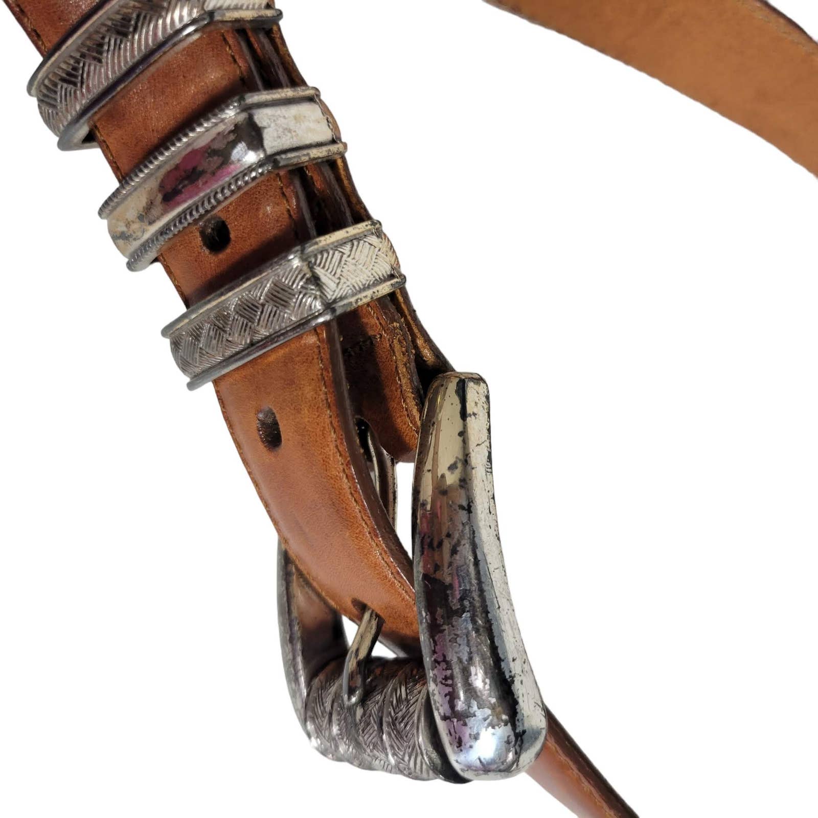 Brighton Western USA Belt Leather Brown Western Cowgirl Rancher 90s Size Medium