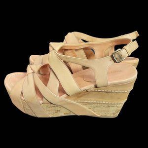 Miu Miu Platform Sandals Chunky Cork Wedge Heel Tan Leather Open Toe Size 8.5