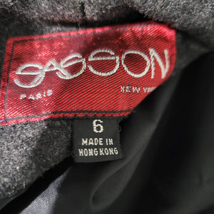 Vintage Sasson Blazer Jacket Grey Wool Menswear Shoulder Pads Boxy Straight Size 6