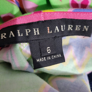 Ralph Lauren Paisley Pants Cropped Ankle Lime Green Pink Preppy Black Label Size 6