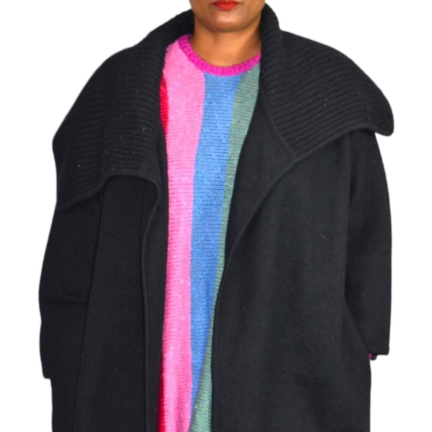 Vince Sweater Coat Black Wool Shawl Collar Knit Open Front Oversized Size Medium
