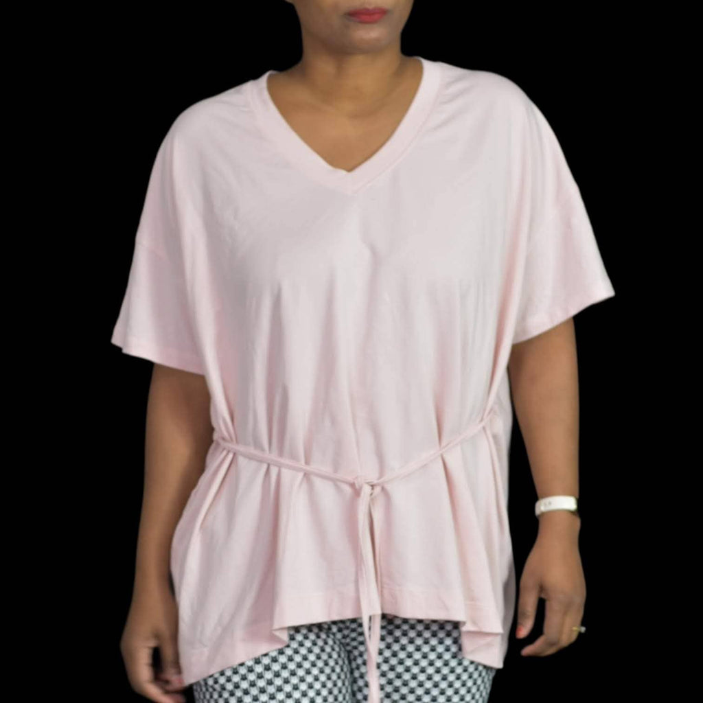 Lululemon Tee Pink Mist Side Tie V Neck T Shirt Pima Cotton Casual Boxy Size 4