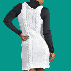 Handmade Sweater Dress White Chunky Cable Knit Sleeveless Mini Pencil Size Small