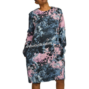 COS Cocoon Dress Tie Dye Blue Multicolor Abstract Print Midi Sheath Size Medium