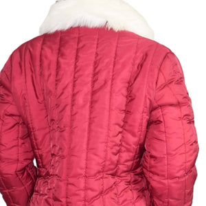 Vintage Quilted Coat 70s Fingerhut Fashions Faux Fur Collar Red Puffer Size 14