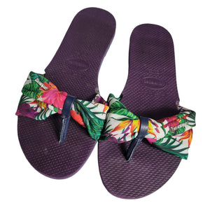 Havaianas You Saint Tropez Thong Sandals Floral Fabric Flip Flops Flats Size 7 8