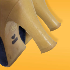 Vintage Candies Heels Platform Slides Leather Sandal Blue Slip On Clogs Size 8.5