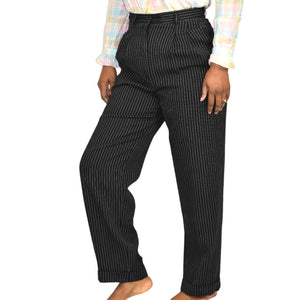 Whistles Dress Pants Pinstriped Black Pleated Wool Cuffed Trouser Striped Size 6