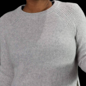 360 Cashmere Sweater Ribbed Gray Boxy Side Slits Crewneck Pullover Bianca Size Medium