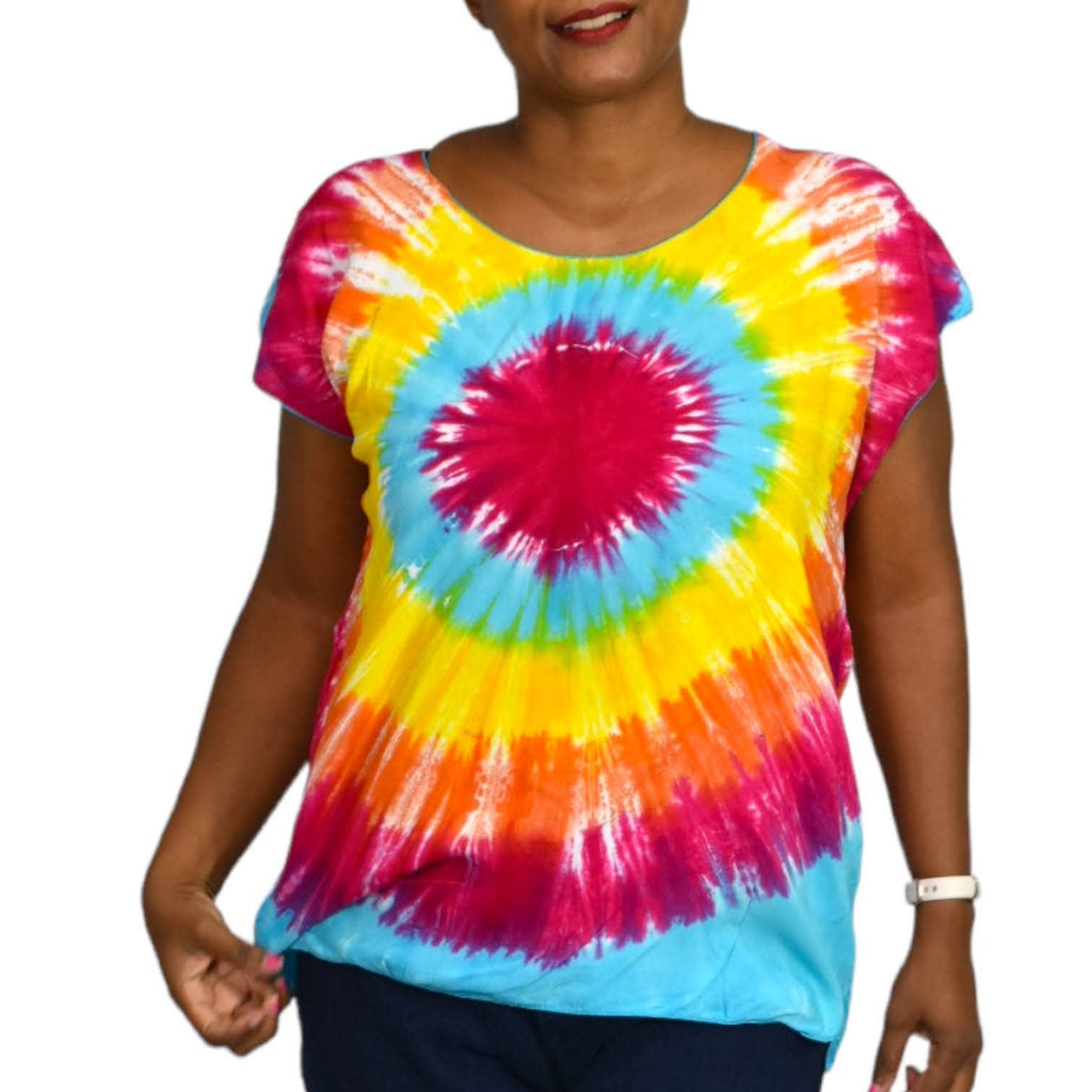Rainbow Tie Dye Top Sunburst Multicolor Shirt Boxy Short Sleeve Size Medium
