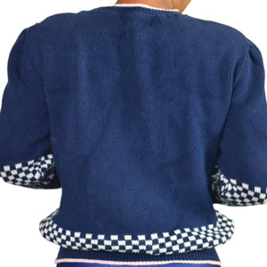 Vintage Puff Sleeve Sweater Blue Teacher Cats Ugly Fairy Kei Kawaii Size Large