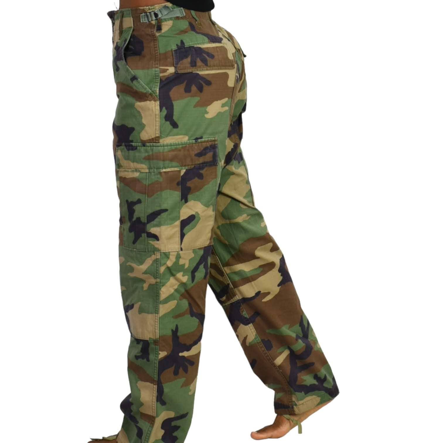 Vintage Military Cargo Pants 90s Army Woodland Combat  Fatigues Joggers BDU Size Small Mens Unisex