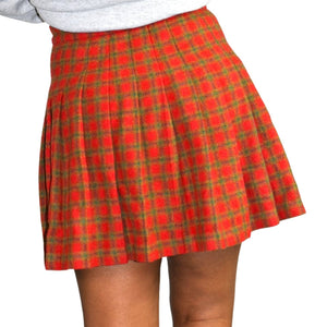 Vintage Abercrombie Mini Skirt Tennis Plaid Pleated Tartan Red Wool Size Small