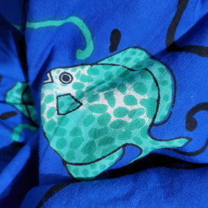 Vintage Patio Dress Housedress Midi Muumuu Blue Fish Print Tent Size Medium