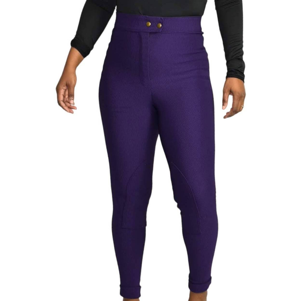 American Apparel Riding Pants Purple Ribbed Nylon High Waisted Slim Size Medium