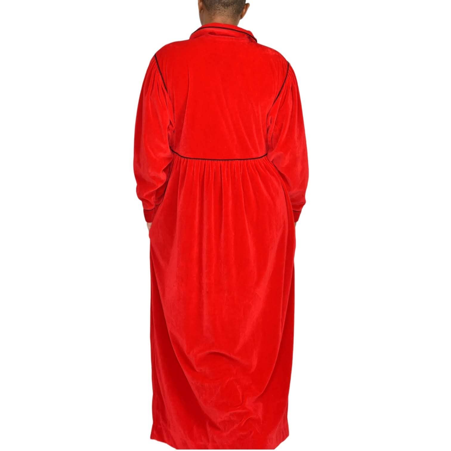Vintage Bill Tice Velour Housecoat Robe Red Velvet Loungewear Caftan Size Medium
