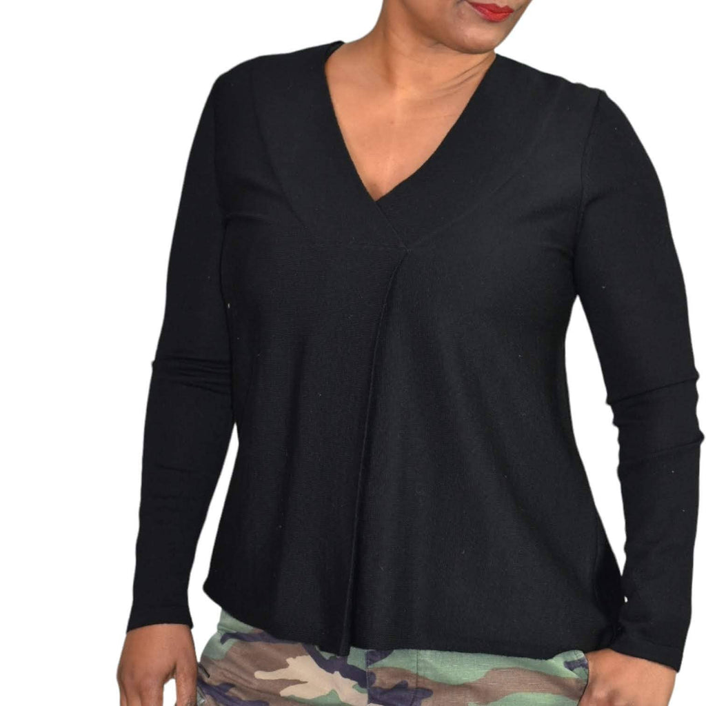 COS Sweater Black Minimalist Jumper Wool Knit Top VNeck Monochromatic Size XS