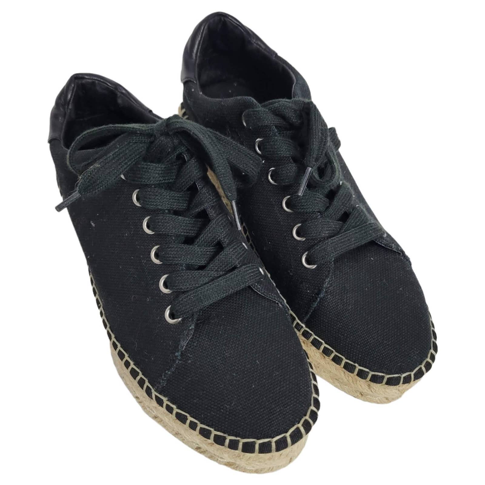 Steve Madden Attitude Espadrille Flatform Shoes Black Canvas Sneakers Size 8.5