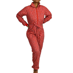 Vintage Quilted Jumpsuit Pajamas Loungewear Red Floral Calico GCaserotti Size XS