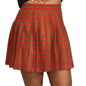 Vintage Abercrombie Mini Skirt Tennis Plaid Pleated Tartan Red Wool Size Small