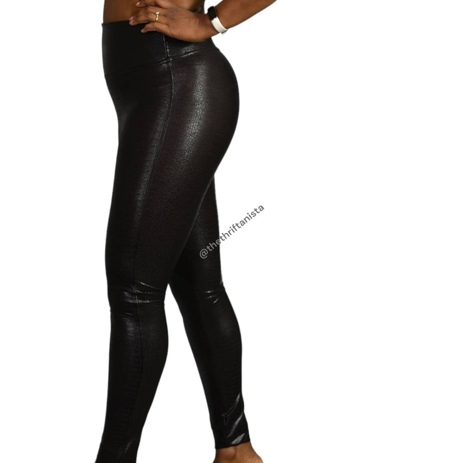 Spanx Faux Leather Croc Leggings Brown Shine High Waist Shaping Slimming Size Small