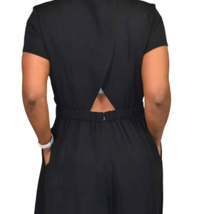 J Crew Drapey Wrap Back Jumpsuit Black Cropped Pantsuit Cut Out Wide Leg Size 8