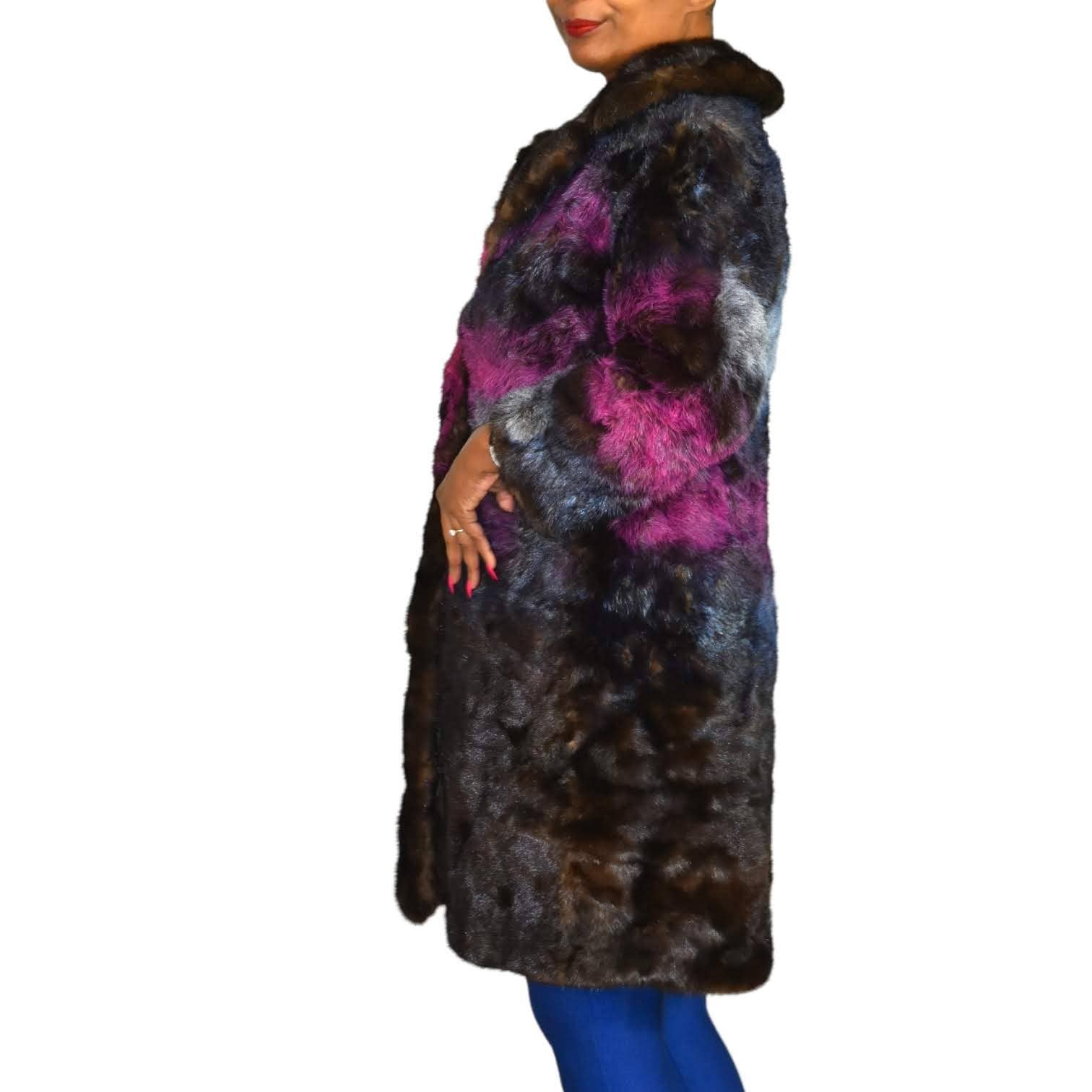 Vintage Fur Coat Painted Brown DIY ReFashion ReWorked Pink Recycled 60s Size XS